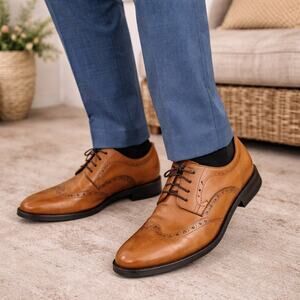 Johnston & Murphy Size 10 Henrick Wingtip Lace-up Shoe- Tan 15-3270 NEW